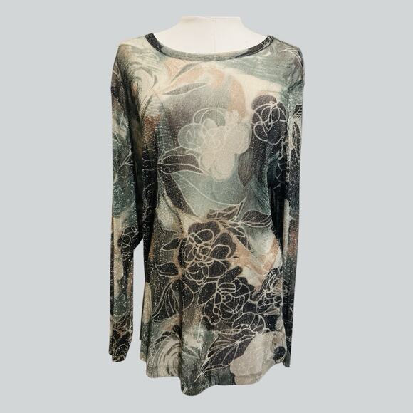 Karen Kane Tops - Karen Kane Semi Sheer Sparkle Long Sleeve Floral Fairycore Feminine Sage Size 1X